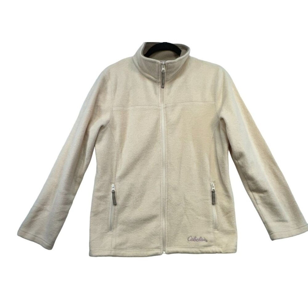Cabelas Womens Outerwear Fleece Jacket Size M Beige Zip Pockets